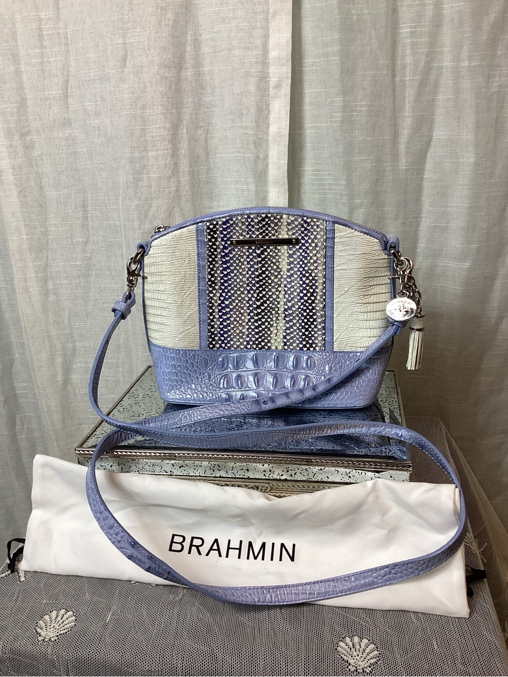Brahmin “Periwinkle Monroe” Mixed-Media dome handbag with dustbag